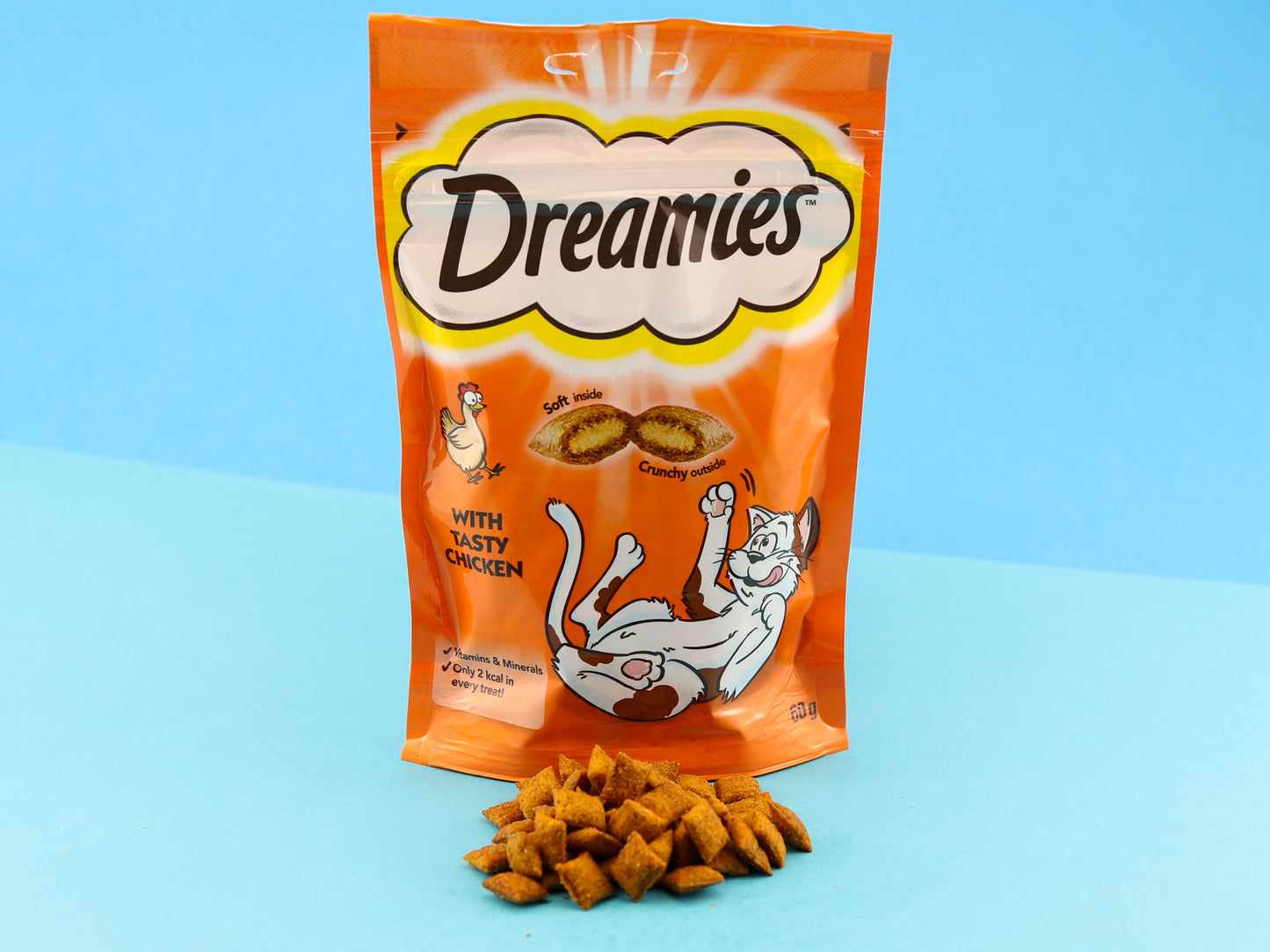 Dreamies cat treats. Chicken flavour. Orange packet